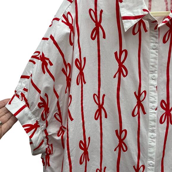 BiBi Bow Ribbon Button Down Holiday Blouse Size Small - Picture 4 of 10